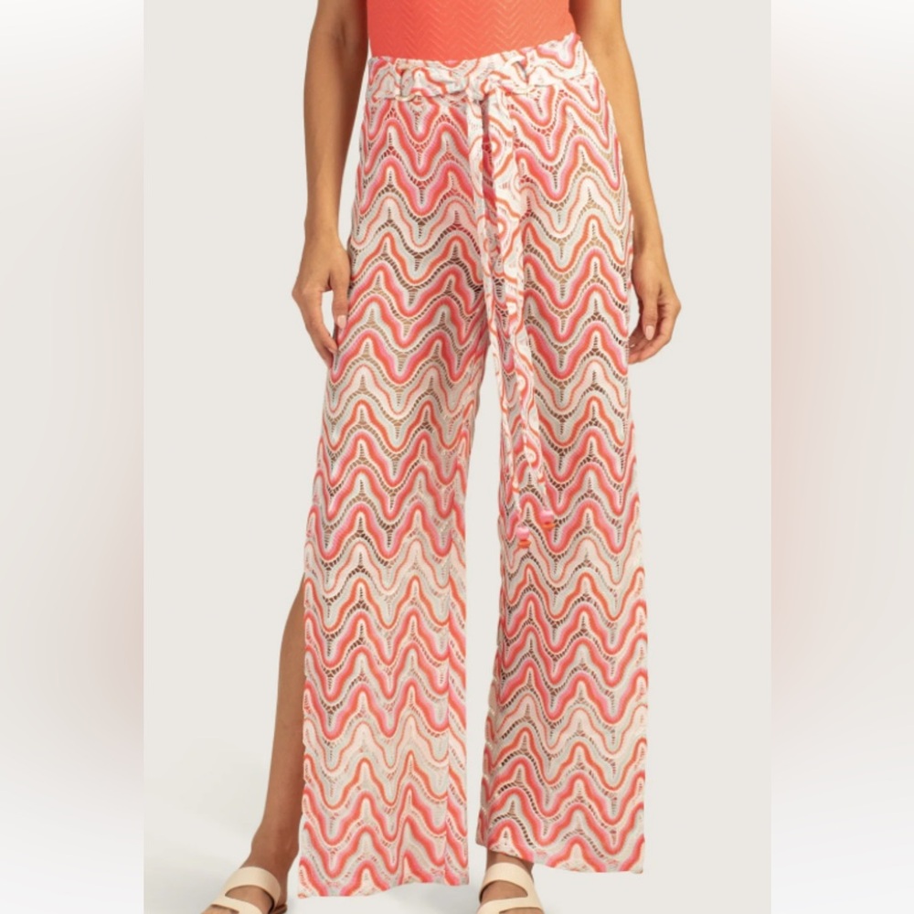 Pink and White Patterned Wide-Leg Pants